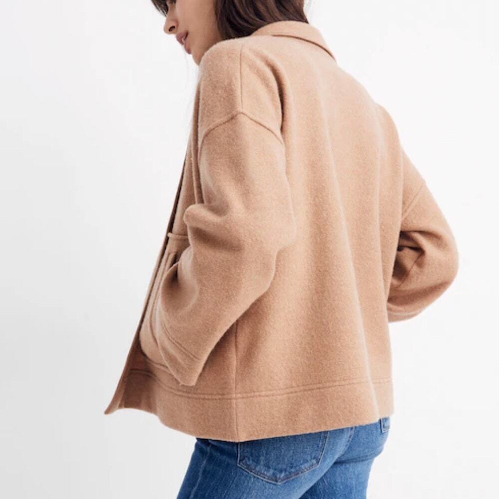 Madewell Merino Wool Sweater Jacket Blazer XS Camel Oversized Minimalist Cozy - Picture 3 of 12